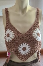 Top all'uncinetto, fiore, granny, in cotone, fatto a mano, canotta donna, 