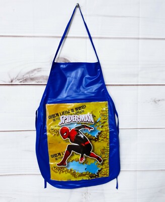Spider-Man Boys Kids Blue Vinyl Bib Apron Cooking Crafts Handmade