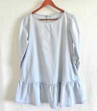 Zara Trafaluc Denimwear Mini Dress Back Button Long Sleeve Striped Ruffle Hem XS