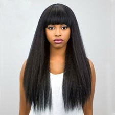 Yaki Straight Human Hair Wig with Bangs Virgin Full Machine Wigs Natural Black