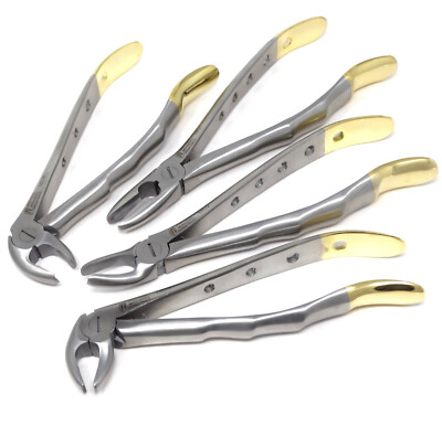 4 German Dental Surgery Extraction Mead Forceps MD1+MD2+MD3+MD4 Gold Handle