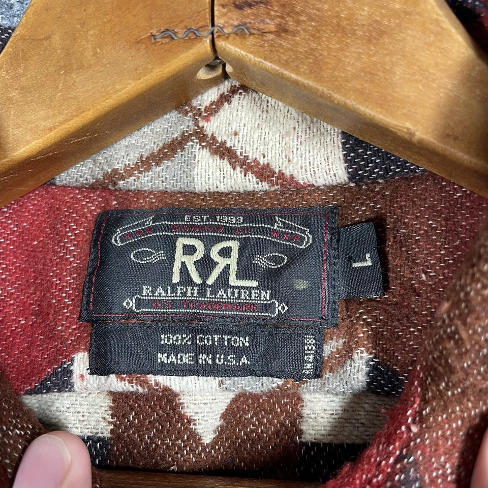 VINTAGE Ralph Lauren RRL Double RL Jacquard Work Shirt Large Southwestern Aztec - Image 3 of 4