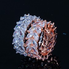 Women Rose Gold Plated Cubic Zirconia Leaf Band Rings Wedding Engagement Jewelry