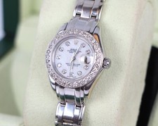 Rolex 29mm Pearlmaster 18K White Gold Perpetual AM MOP Diamond Dial Watch 69299 3