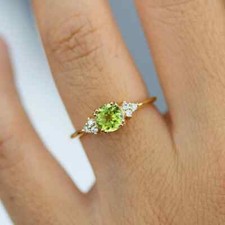 Round Cut Natural Peridot Vintage Yellow Gold Plated On Silver Engagement Ring