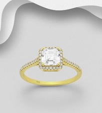 14K Yellow Gold Plated, Sterling Silver Halo Ring