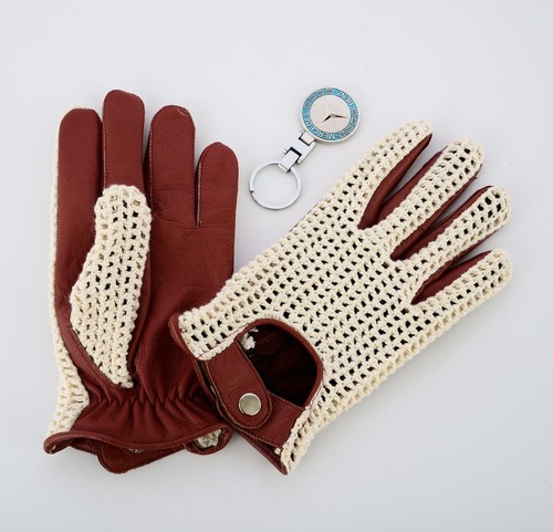 NEW MEN'S DRIVING GLOVES CHAUFFEUR LEATHER DRESS FASHION CLASSIC VINTAGE COGNAC - Picture 9 of 13