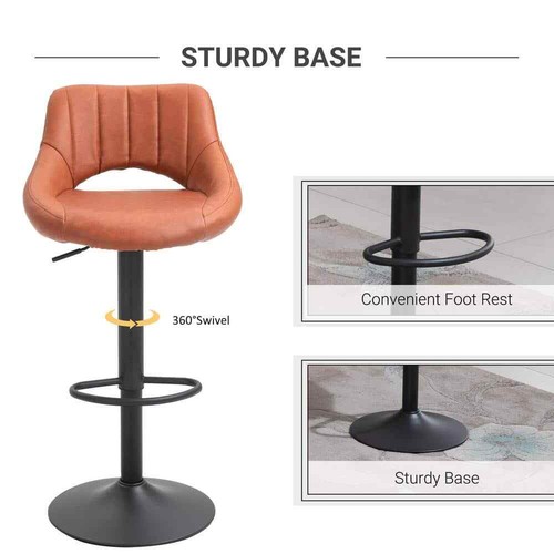 41.75 in. Brown Swivel Metal Bar Stools with PU Leather Seat, Set of 2 - Picture 3 of 8