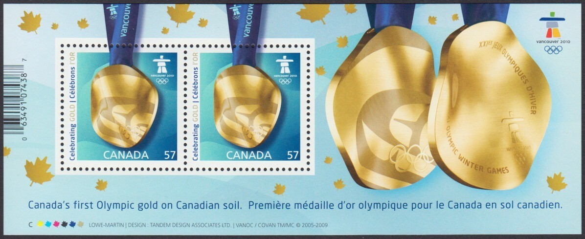 Canada 2010 #2371 mnh - VANCOUVER OLYMPICS GOLD MEDAL - Souvenir Sheet of 2