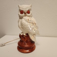 Vintage 1970s White Ceramic Owl Accent Nightlight 12" Lamp Glowing Eyes RARE