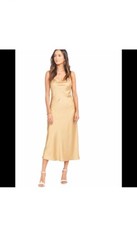 Show Me Your Mumu Verona Satin Midi Dress Gold/Champagne Cowl Neck Strappy Small