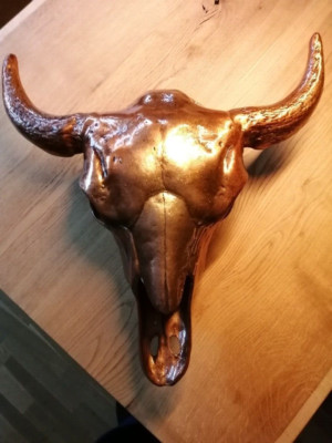 Deko Stier Schädel Kupfer Metall Wanddekoration Kuhkopf Geweih Hörner