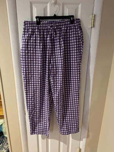 Woman Within Pajama Bottoms Pants Size 18W Purple, White Gingham 100% Cotton G2 - Picture 2 of 7