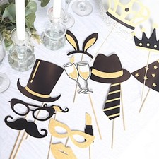 24 Vintage Black and Gold Glitter Party Photo Booth PROPS Wedding Decorations