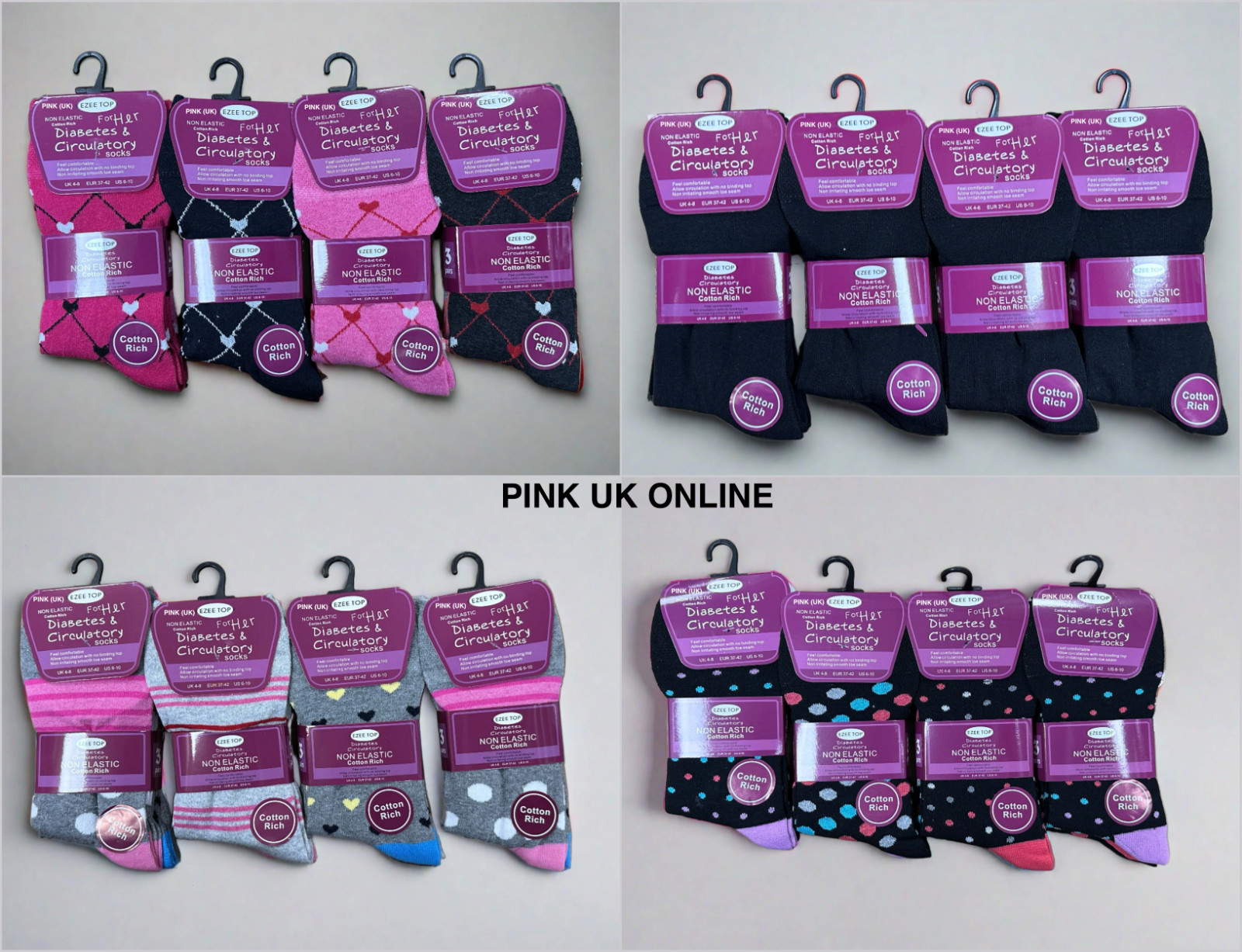 Damas Mujeres Calcetines Diabéticos Algodón No Elástico Rico Negro Surtido Talla UK 4-7