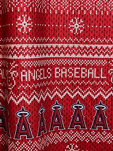 CAMISA DE NAVIDAD 1/2 DE BÉISBOL ANGELS DE LOS ANGELES ~ Suéter Feo Rojo ~ XL - Imagen 8 de 14