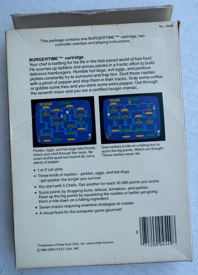 Cartouche Jeu Vidéo Rétro Intellivision - BURGER TIME - Très Bon état