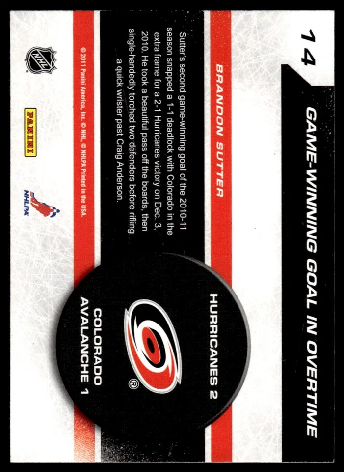 2011-12 Score Sudden Death Brandon Sutter Carolina Hurricanes #14 - Image 2 of 2