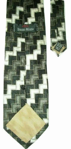 Duomo Milano Herren 100 % Seide Krawatte schwarz weiß grau gold 59,5" neu ohne Etikett - Bild 2 von 6