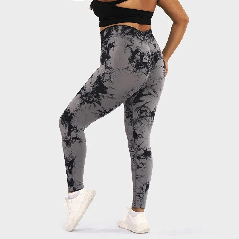Leggings para mujer talla grande tie dye sin costuras deportes yoga pantalones gimnasio fitness L-3XL Foto 2 de 4
