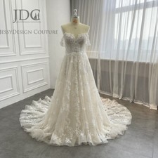 New Leaves Lace Wedding Dress Bridal Gown Custom made 2-28W Chapel Train Straps