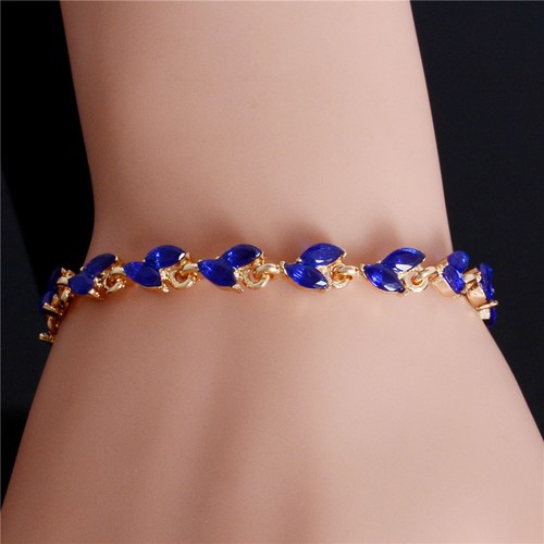 18K GOLD EP 2 CT DIAMOND SIMULATED SAPPHIRE MARQUISE TENNIS LINK BRACELET - Picture 5 of 7