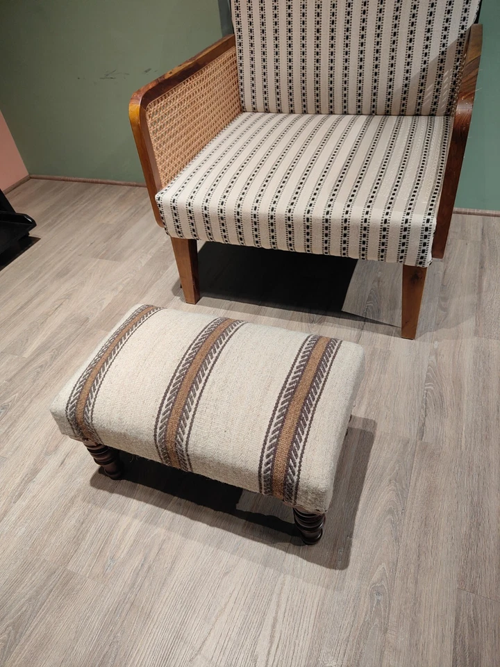 Pure Wool Footstool– Vintage Handmade Farmhouse Decor | Footstool ottoman pouf - Image 3 of 4