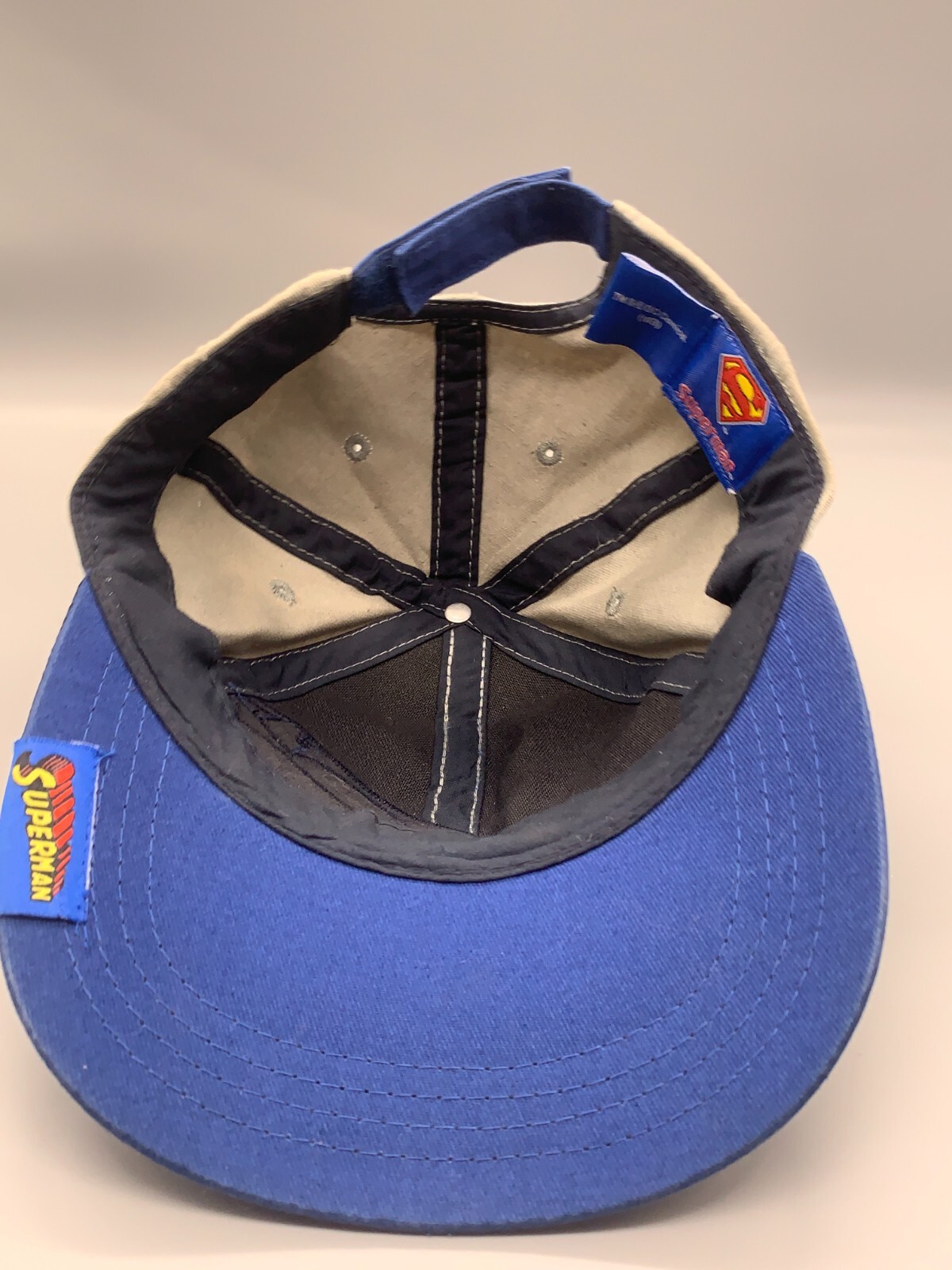Superman Hat Cap Strapback Adjustable Biege Blue … - image 8