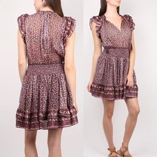 Ulla Johnson Nyssa Dress In Cocoa Burgundy Floral smocked Mini Dress Size 2