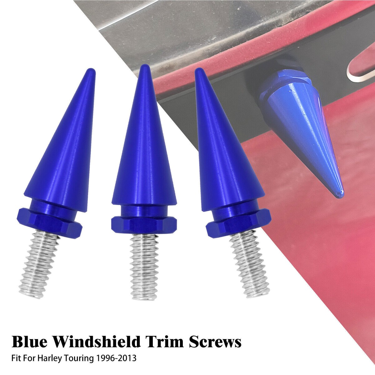 Dimple様 Dimple様 3x Impaler Spike Blue Wind Screen Windshield Bolt For Electra