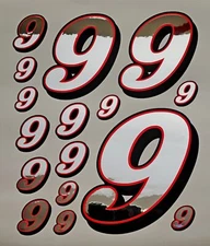 Racing Numbers 9 Decal Sticker Sheet Silver Mirror Fl Red Black 1/8 1/10 RC S11