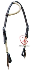 Brown Leather One Ear Headstall With Natural Rawhide Knot,Hand Braided Headstall