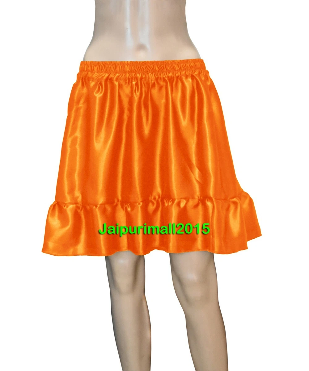 Orange satin cheap mini skirt