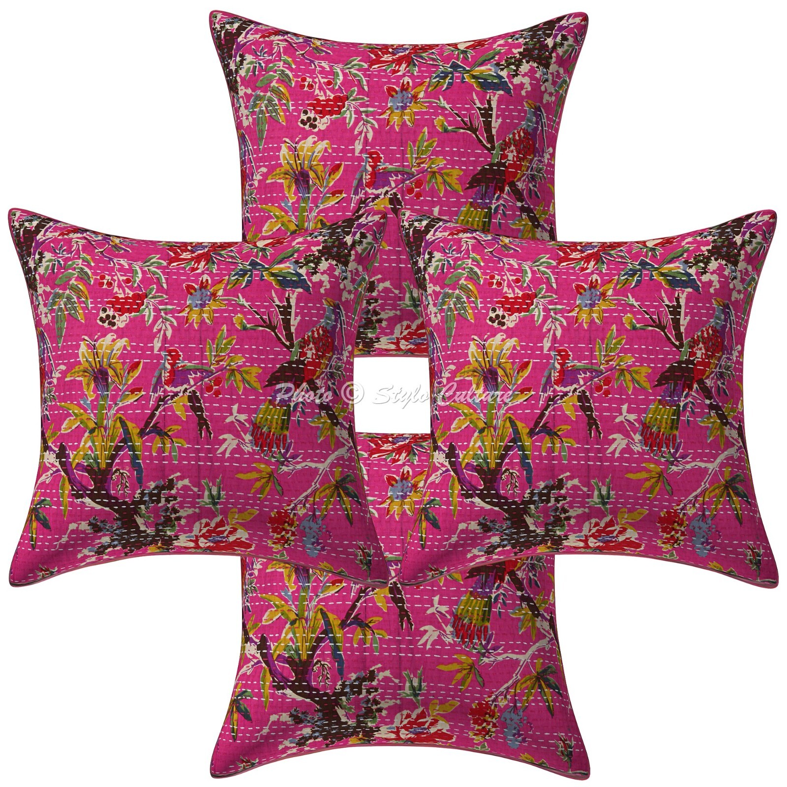 Handwoven Kantha Ethnic Throw Pillow Cover