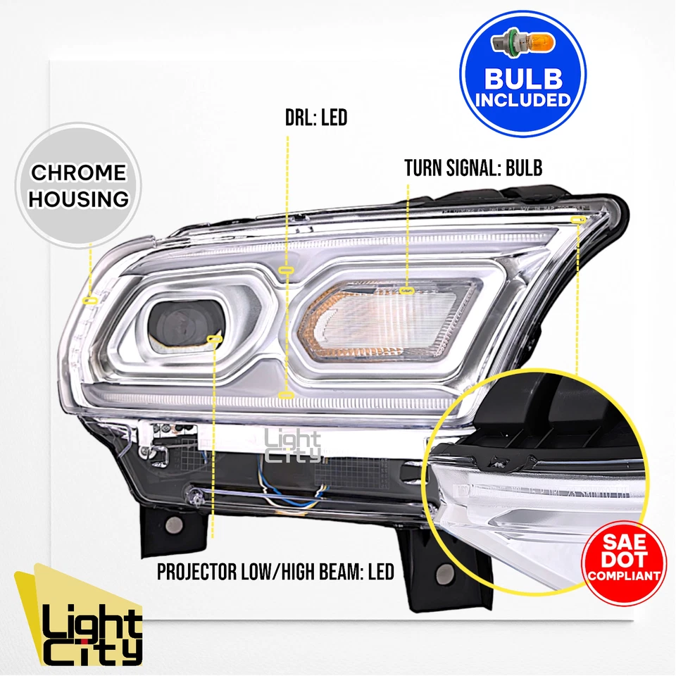 [LED con señal halógena] Para Dodge Durango 2021-2024 Faro pasajero cromado derecho Foto 2 de 4