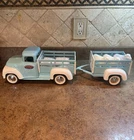 Vintage 1960’s Tonka Stepside Stake Bed Truck And Trailer Teal/White - Restored
