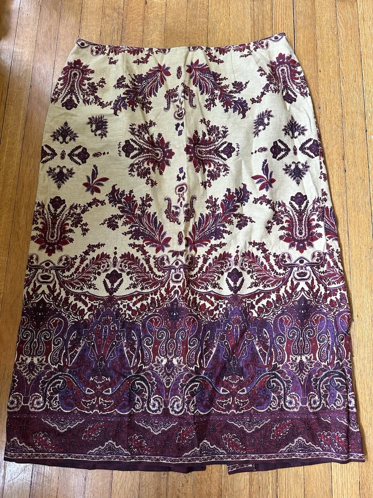 Vintage Women's Linen Rayon 20W Paisley Burgundy Skirt Plus Size