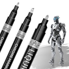 3 Pack Liquid Chrome Paint Markers Mirror Finish Pens 0.7mm 1mm 3mm Tips