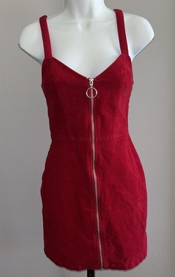 H&M Divided Red Corduroy Zip-Up Mini Dress Size 4