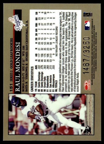1998 Leaf Fractal Materials Raul Mondesi 1467/3250 Los Angeles Dodgers #151 - Picture 2 of 2