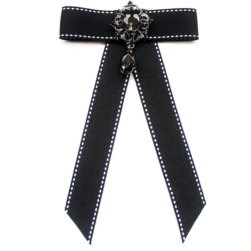 Pre Tied Neck Tie with Brooch for Women Ribbon Bow Style Shirt Collar ...