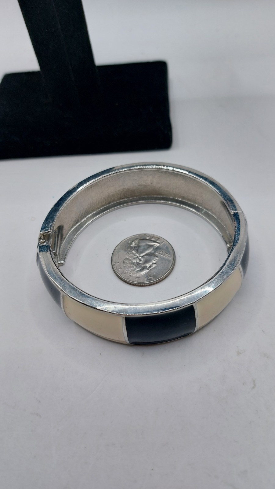 Black White Squares Hinged Bangle Cuff Bracelet S… - image 3