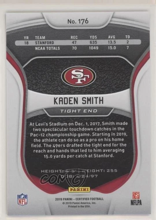 2019 Certified Rookies Mirror Gold /25 Kaden Smith #176 Rookie RC - Image 2 of 2