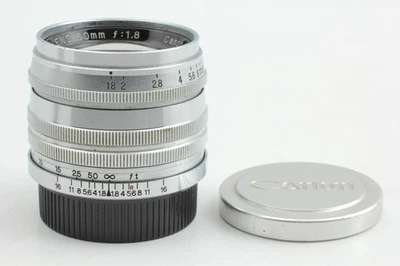 Rare objectif Canon 50 mm f/1,8 L39 en laiton chromé ancien [presque comme... - Photo 1/4