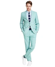 Nautica Mens Modern fit 2 Piece Suit 38 R / 32 Waist Mint Green Solid Stretch