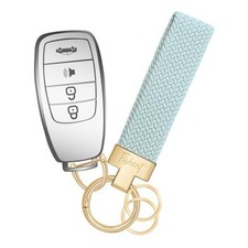 Stretchy Car Keychain, Nylon Braided Cool Key Chain for Women Men, Sky Blue