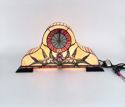 Tiffany Style Stained Glass Iris Blooms Mantle Clock