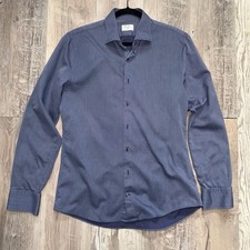 STENSTROMS Mens Slim Long Sleeve Sateen Dress Shirt Navy Size Large 16 1/2 42