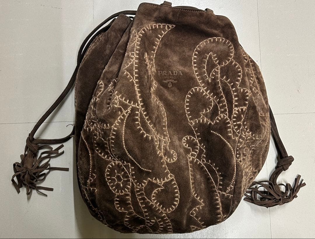 PRADA Brown Suede Shoulder Bag