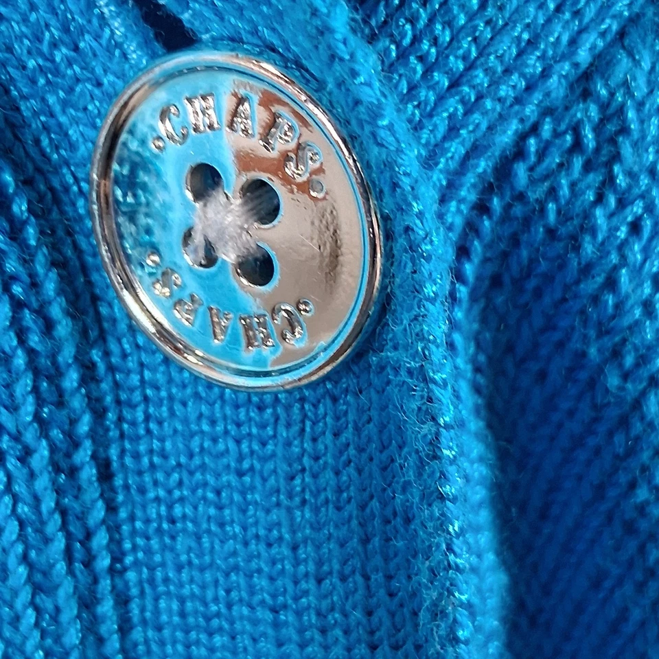 Cárdigan suéter Chaps para mujer XL algodón/rayón azul azulado manga 3/4 botón único Foto 2 de 4
